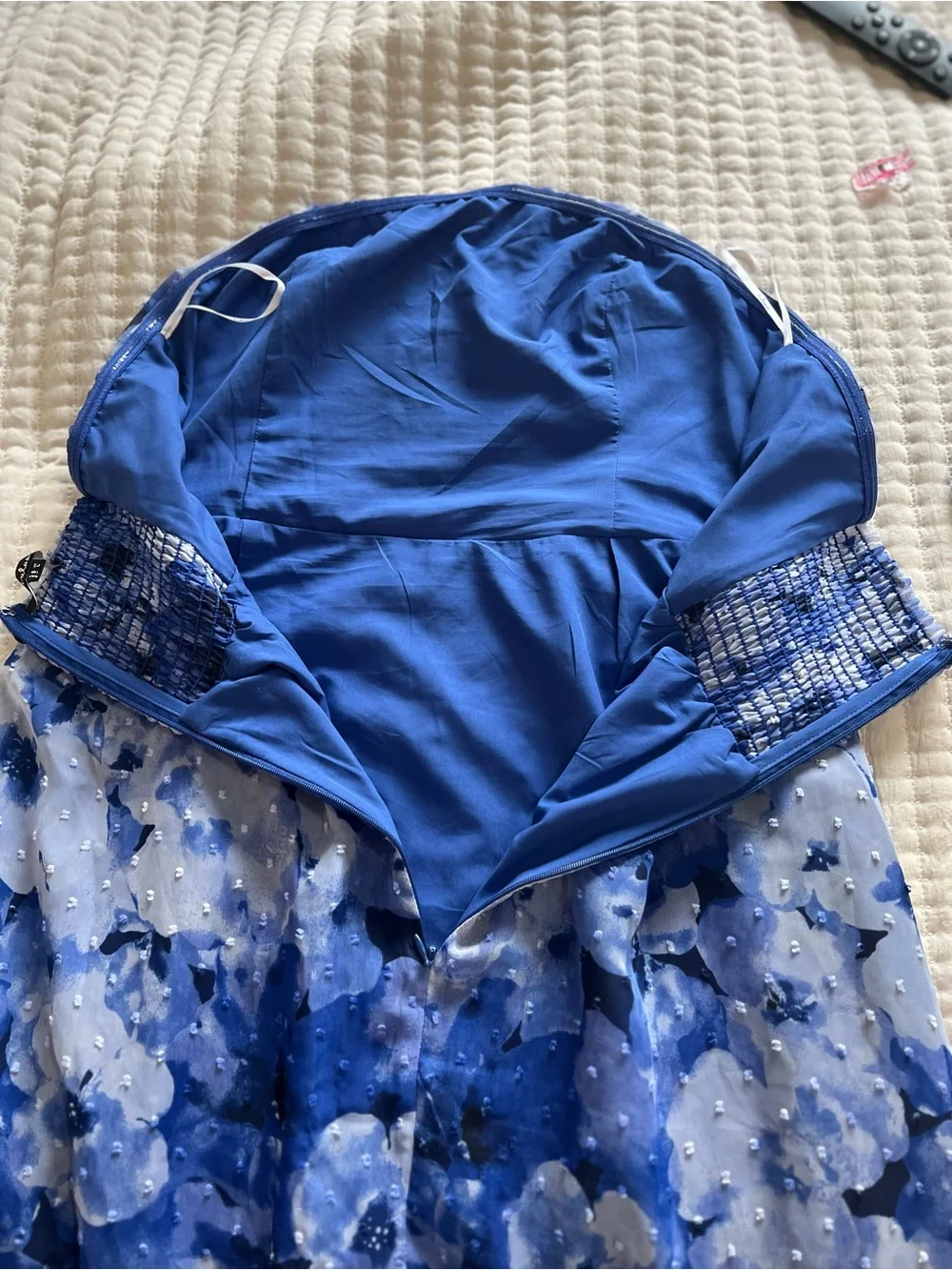 Strapless Blue Floral Maxi Dress with Side Slit